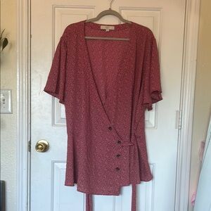 LOFT Plus Red Pattern Wrap Blouse
